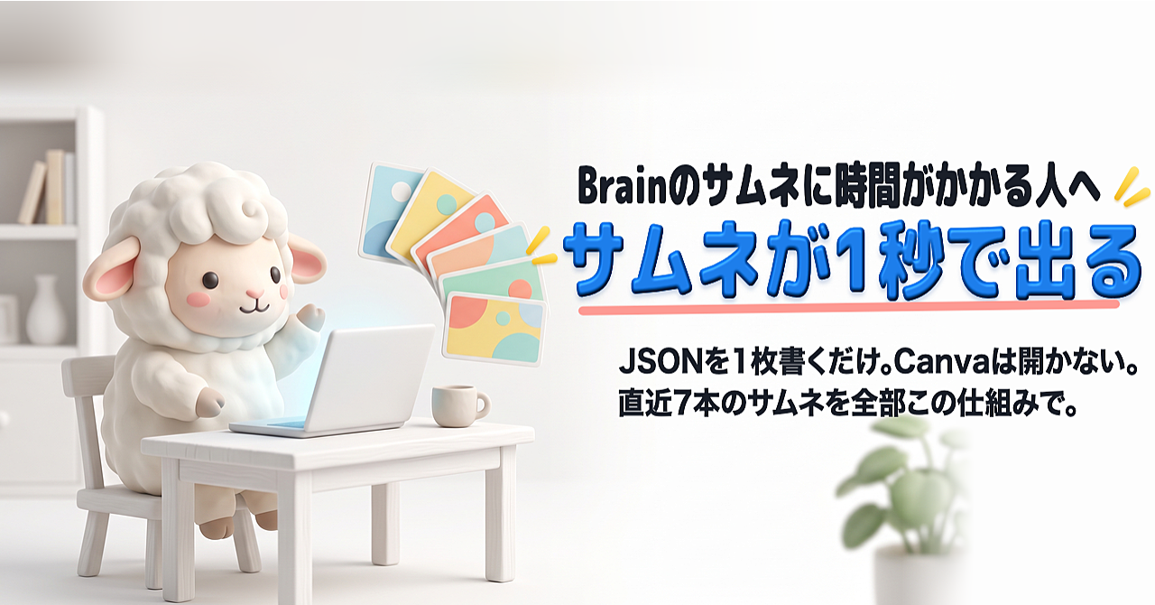 【生成1.1秒・直近7本のサムネを全部この仕組みで】Canvaを開かずにBrainのサムネを量産する生成キット【Mac用・テンプレ8種】のアイキャッチ画像