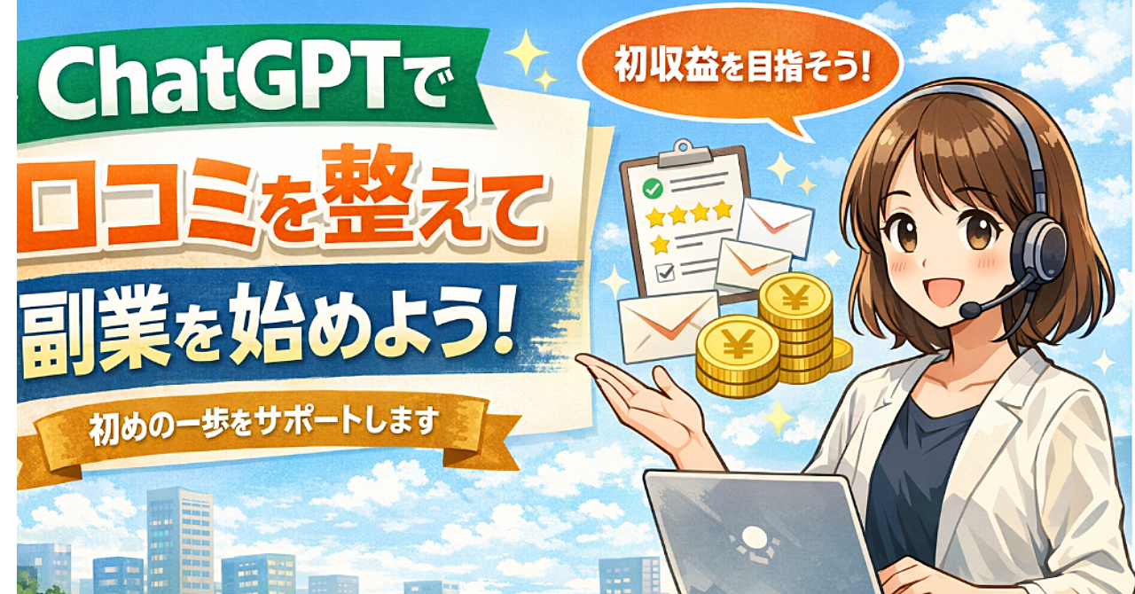 ChatGPTで口コミを整えるだけで

初収益を作れた副業の始め方
