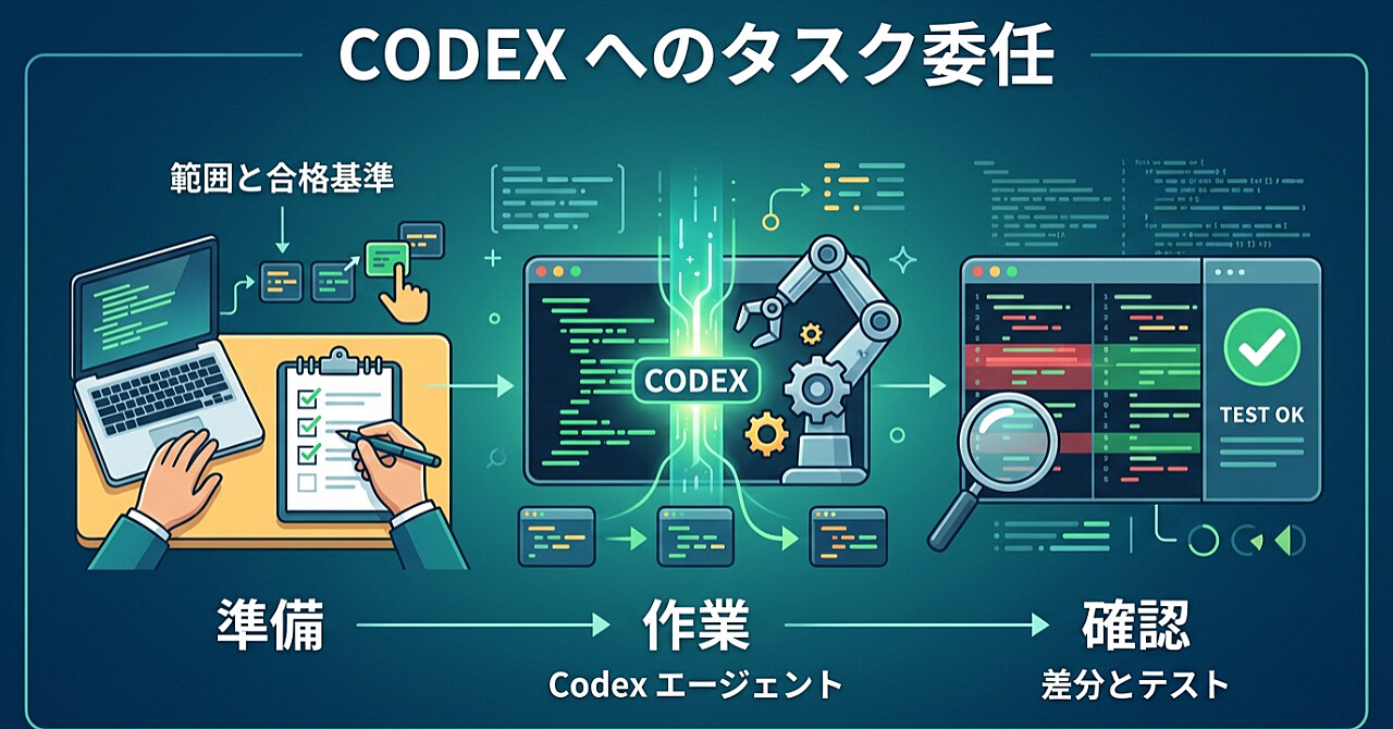 Codexで始めるタスク委任:範囲と合格基準を決めて任せるワンポイントのアイキャッチ画像