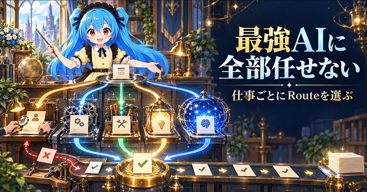 【AI経路設計実務】全部を最強AIに任せない――Human・Code・Tool・Light AI・Strong AIを仕事ごとに振り分けるのアイキャッチ画像