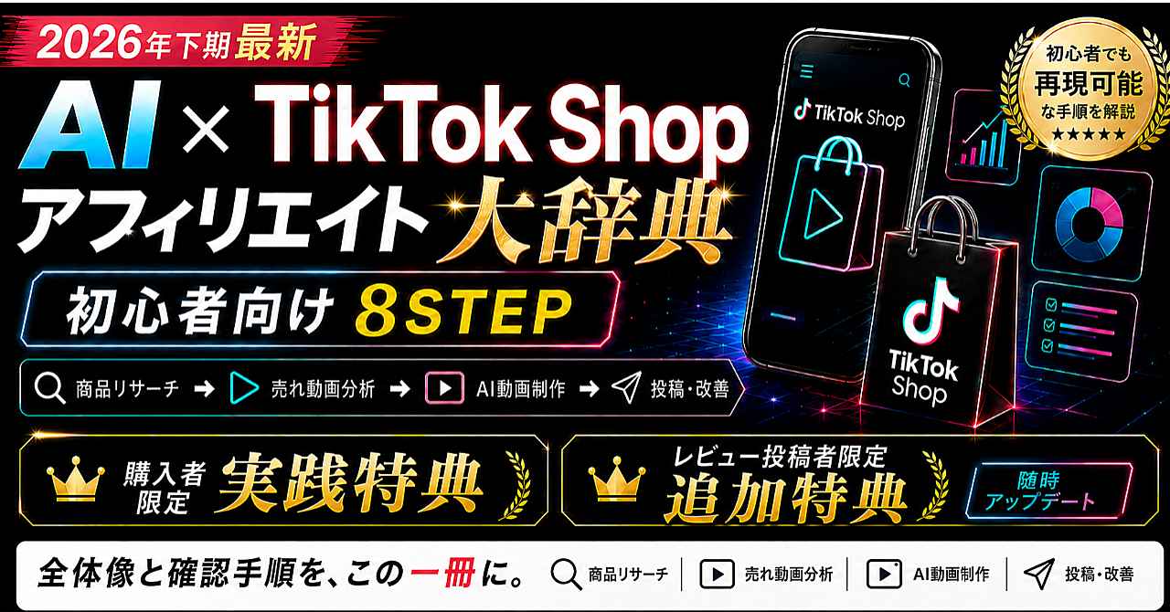 【35大特典付】ヘルシンキさんのBrain「AI×TikTok Shopアフィリエイト大辞典｜2026年下期版」評判口コミ感想レビュー