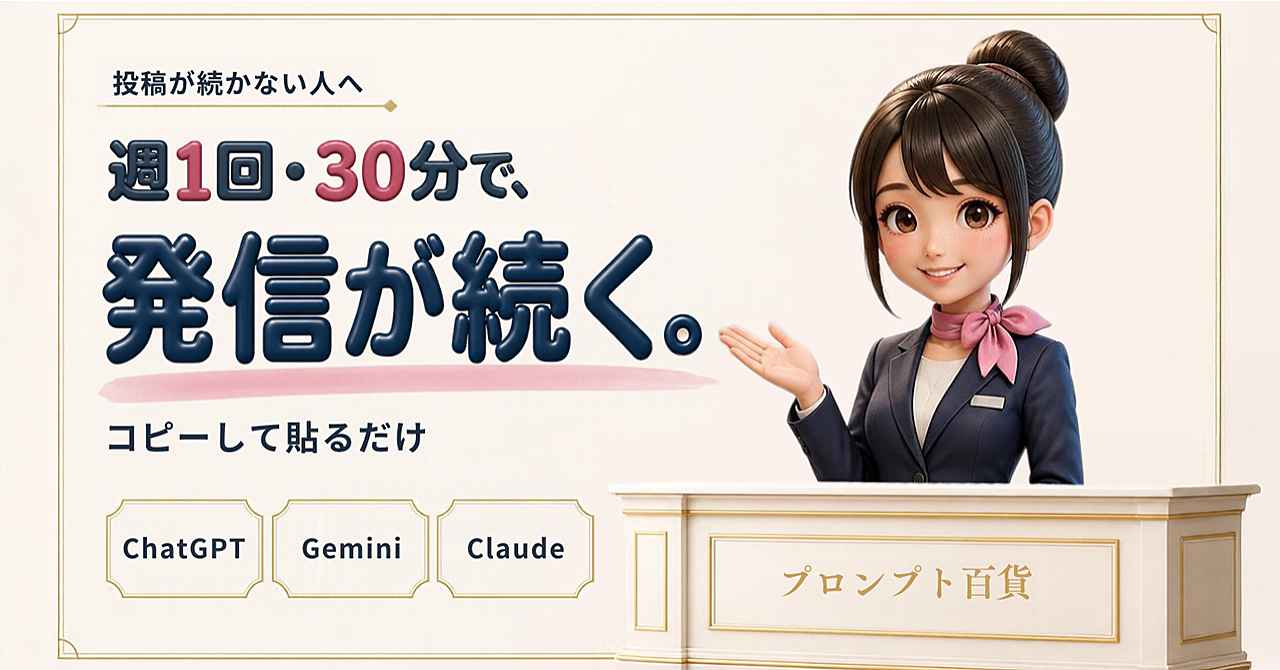 週に1回30分で、1週間分の投稿がまとめて作れるプロンプト集のアイキャッチ画像
