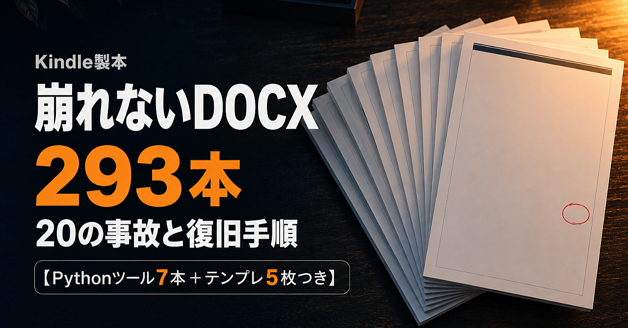 崩れない製本DOCXの作り方【Pythonツール7本+テンプレ5枚つき】── Kindle用に293本組んで残った、20の事故と復旧手順のアイキャッチ画像