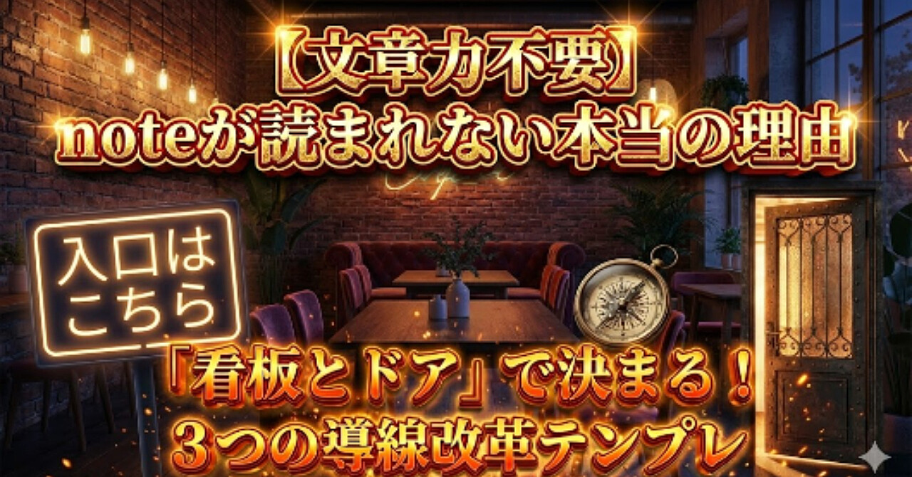 【文章力不要】noteが読まれない原因は「入口」だった。3ヶ月悩み続けたあなたを救う、タイトル・冒頭・SNS「3つの導線」改革テンプレート