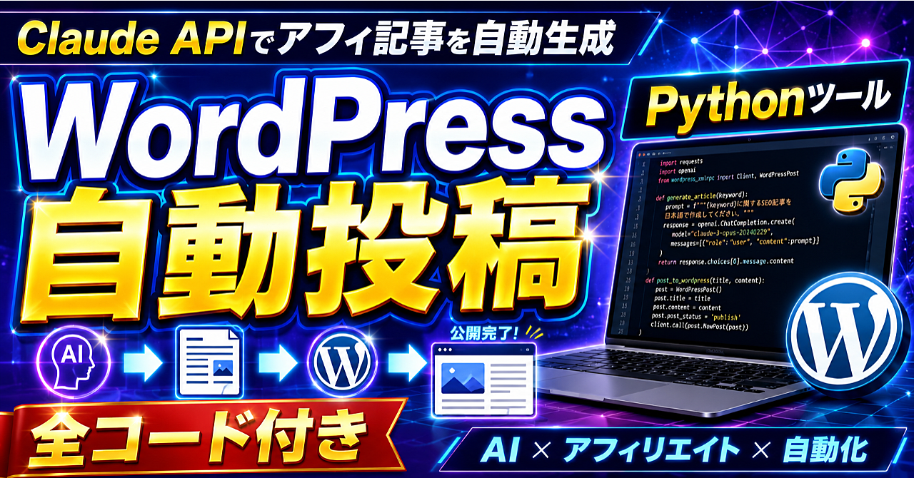 Claude APIでアフィリエイト記事を自動生成→WordPress自動投稿するPythonツールを作った【全コード付き】