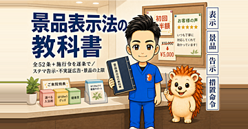 景品表示法の教科書｜全52条＋施行令23条を逐条で。ステマ告示・不実証広告・景品の上限まで、87レッスン・約2時間6分