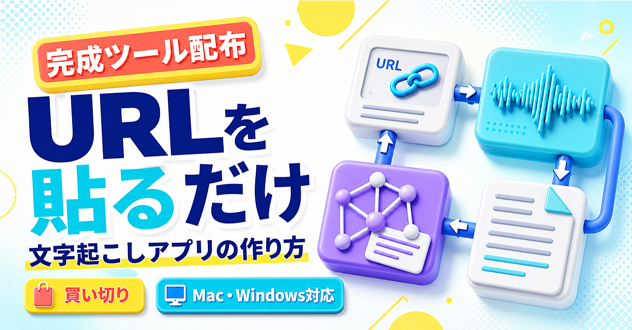 【完成ツール配布】AIで作る「URLを貼るだけ」の文字起こしアプリ｜YouTube・SNS対応